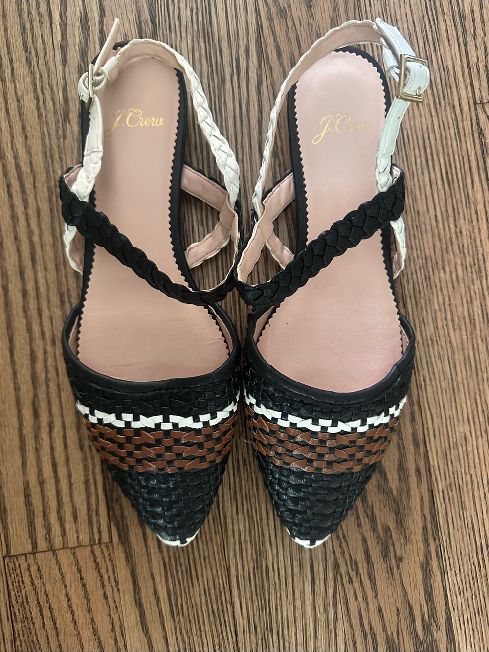 J.Renee Black, Brown & White Woven Pointed Slingback Flats